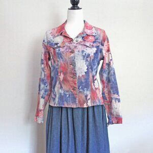 Vintage Denim Jacket, Tie Dye Floral Print Jean Jacket